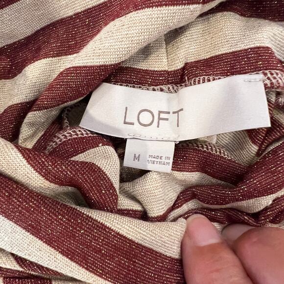 NWT LOFT Red/Cream Shimmer Striped Ribbed Metallic Turtleneck Top - Picture 8 of 9